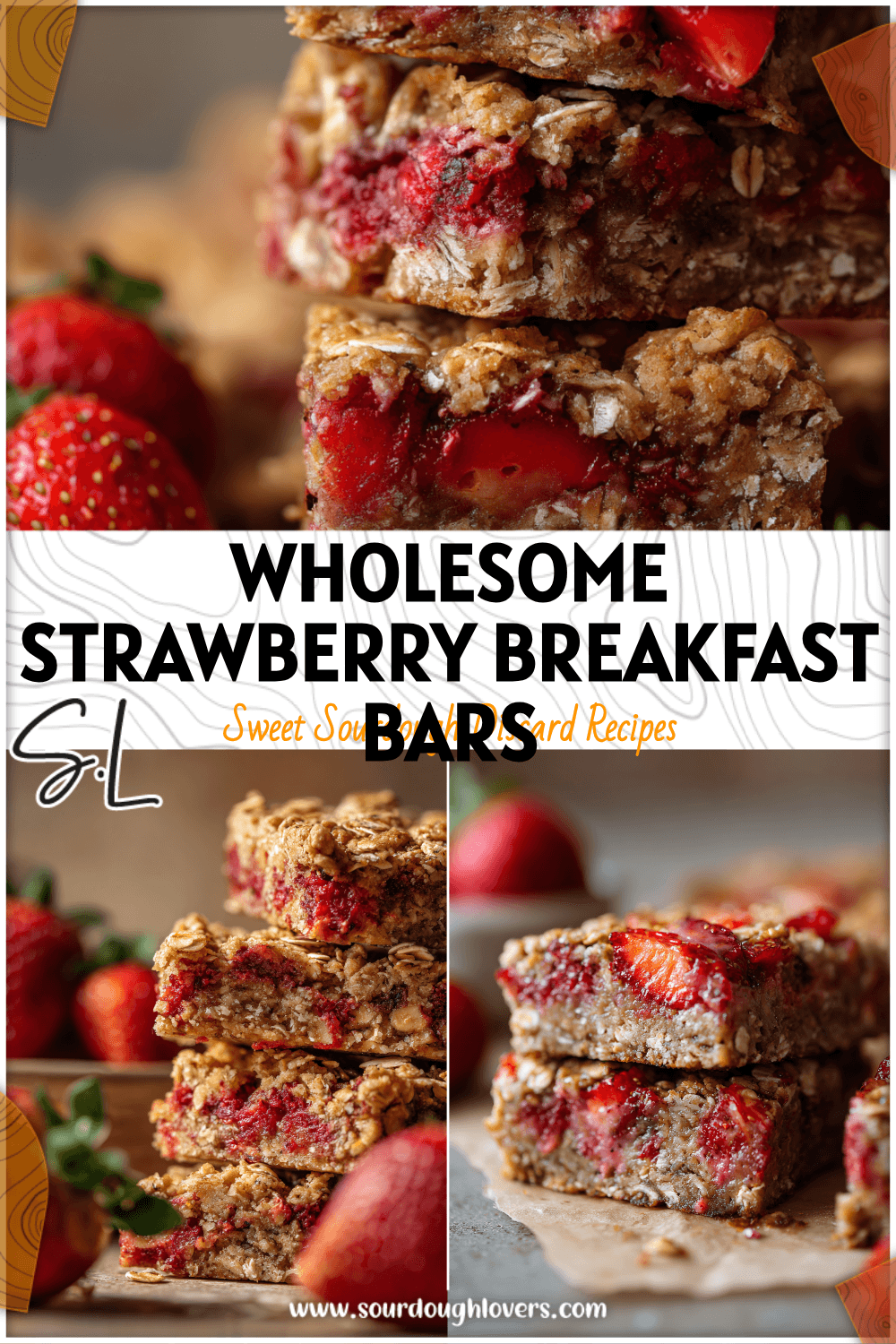 Golden sourdough strawberry breakfast bars with oats, styled as a healthy strawberry recipes dessert.